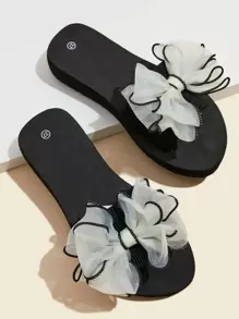 Bow Decor Slides,Beach Outfits,Slippers Women - Beige - View 2