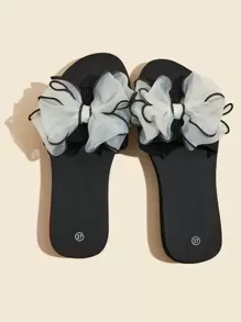 Bow Decor Slides,Beach Outfits,Slippers Women - Beige - View 3