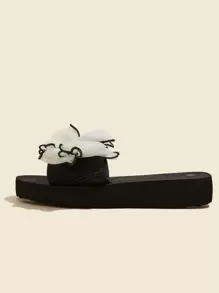 Bow Decor Slides,Beach Outfits,Slippers Women - Beige - View 4