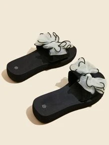 Bow Decor Slides,Beach Outfits,Slippers Women - Beige - View 5