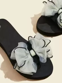 Bow Decor Slides,Beach Outfits,Slippers Women - Beige - View 6