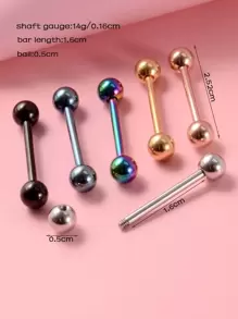 6入組/套球裝飾舌杠鈴環不銹鋼時尚朋克完美穿孔適合女士和男士身體鏈禮品