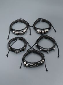 Thời trang và phổ biến 5 chiếc Vòng tay nam trang trí hình đầu lâu PU cho kỳ nghỉ và cho vẻ ngoài sành điệu - màu đen - Xem 2