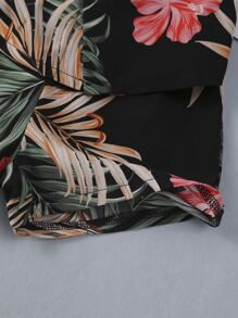 SHEIN 2 件套男童热带印花衬衫和配套印花休闲短裤套装，春夏儿童夏威夷服装男童夏威夷服装儿童热带衬衫