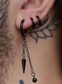 Fashionable and Popular 3pcs Men Minimalist Hoop Earrings Alloy for Vacation and for a Stylish Look - Black - View 1