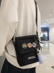 High School Students University Freshman Multifunctional Sling Bag Shoulder Bag Casual Bag Mini Men Cartoon Badge Decor Crossbody Bag, Handbag Schoolbag For Travel, College, Outdoors Commute Stylish Portable Sling Bag For Man Bag Cross Body Bag Side Bag School Supplies Fall Messenger Bag For Man Cylinder Bag Old Money Halloween Christmas Gifts For Men Scream Men Bag For Men Winter - Black - View 1