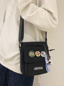 High School Students University Freshman Multifunctional Sling Bag Shoulder Bag Casual Bag Mini Men Cartoon Badge Decor Crossbody Bag, Handbag Schoolbag For Travel, College, Outdoors Commute Stylish Portable Sling Bag For Man Bag Cross Body Bag Side Bag School Supplies Fall Messenger Bag For Man Cylinder Bag Old Money Halloween Christmas Gifts For Men Scream Men Bag For Men Winter - Black - View 3