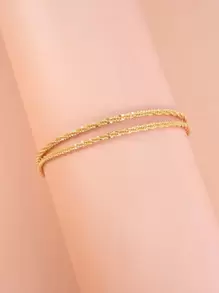 1 件简约闪亮金色毛毛虫多层链条脚链，适合日常、度假、派对穿着 - 金黃色 - 查看 4