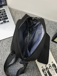 High School Students University Freshman Multifunctional Sling Bag Shoulder Bag Casual Bag Mini Men Cartoon Badge Decor Crossbody Bag, Handbag Schoolbag For Travel, College, Outdoors Commute Stylish Portable Sling Bag For Man Bag Cross Body Bag Side Bag School Supplies Fall Messenger Bag For Man Cylinder Bag Old Money Halloween Christmas Gifts For Men Scream Men Bag For Men Winter - Black - View 4