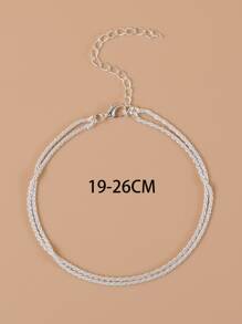 1pc Minimalist Glittery Silver Caterpillar Layered Chain Anklet, Suitable For Daily, Vacation, Party Wear