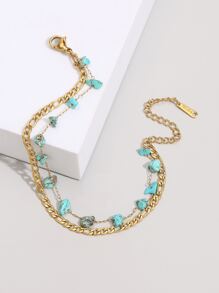 Stone Decor Layered Bracelet - Yellow Gold - View 2