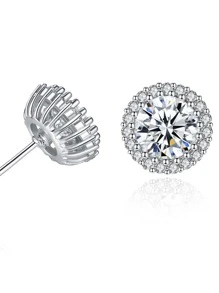 Cubic Zirconia Stud Earrings - Silver - View 2