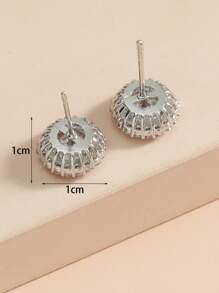 Cubic Zirconia Stud Earrings - Silver - View 3