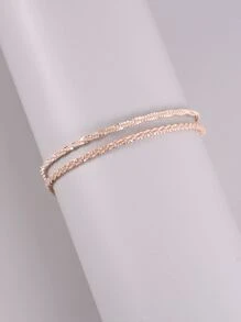 1pc Minimalist Elegant Versatile Shimmering Caterpillar Double Layer Chain Anklet, Suitable For Daily, Holiday, Party - Rose Gold - View 3