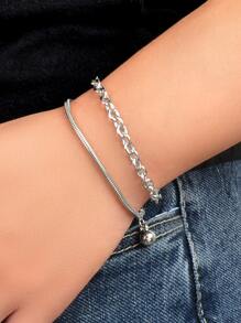 2 chiếc vòng đeo tay chuỗi tối giản - Bạc - Xem 1