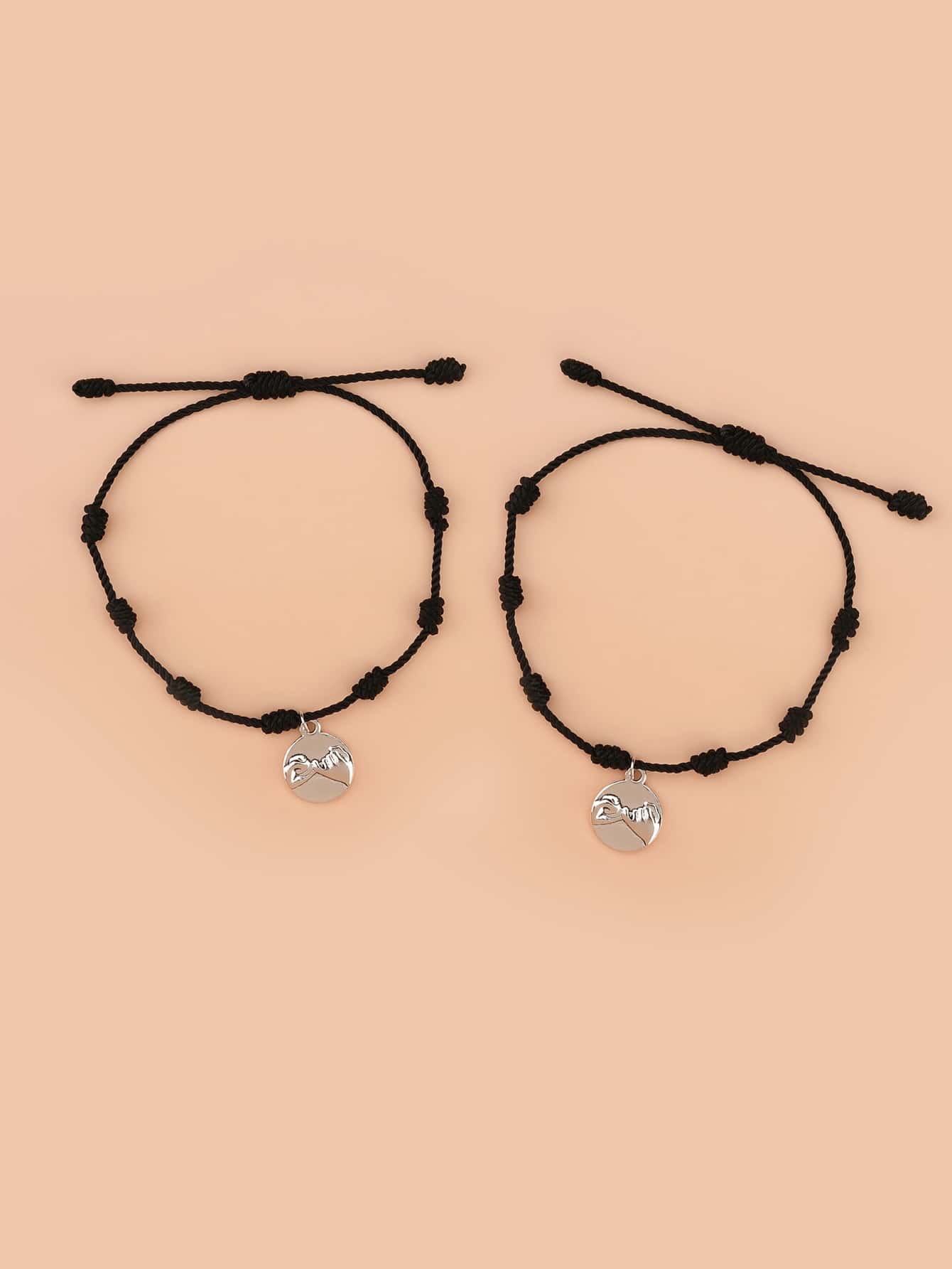 2pcs Disc Charm Anklet - Black - View 2