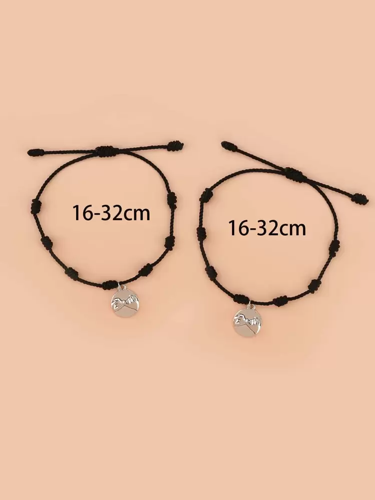 2pcs Disc Charm Anklet - Black - View 3