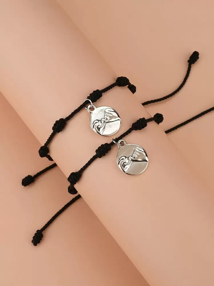 2pcs Disc Charm Anklet - Black - View 4
