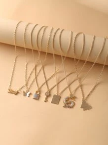 17KM 7pcs Dragon & Butterfly Charm Necklace - Yellow Gold - View 2