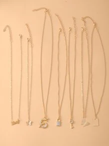 17KM 7pcs Dragon & Butterfly Charm Necklace - Yellow Gold - View 3