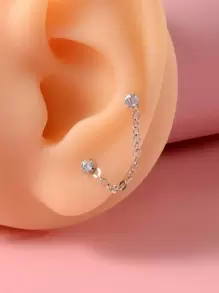 1pc Rhinestone & Chain Decor Earring - Bạc - Xem 1
