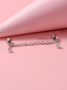 1pc Rhinestone & Chain Decor Earring - Bạc - Xem 2