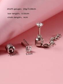 1pc Rhinestone & Chain Decor Earring - Bạc - Xem 3