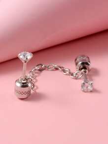 1pc Rhinestone & Chain Decor Earring - Bạc - Xem 4