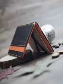 男女通用韩版魔术钱包零钱包带松紧带创意便携多功能钱夹复古设计卡包卡片夹钱包名片夹信用卡夹男士迷你钱包卡片钱包 - 橘色 - 查看 2