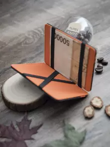 男女通用韩版魔术钱包零钱包带松紧带创意便携多功能钱夹复古设计卡包卡片夹钱包名片夹信用卡夹男士迷你钱包卡片钱包 - 橘色 - 查看 3