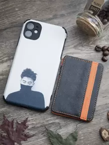 男女通用韩版魔术钱包零钱包带松紧带创意便携多功能钱夹复古设计卡包卡片夹钱包名片夹信用卡夹男士迷你钱包卡片钱包 - 橘色 - 查看 4