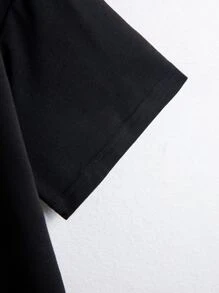 INAWLY Solid Drop Shoulder Tee - Black - View 3