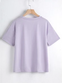 SHEIN EZwear Áo thun nữ màu trơn Giải trí - Màu Lilac Tím - Xem 2