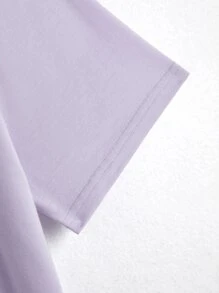 SHEIN EZwear Áo thun nữ màu trơn Giải trí - Màu Lilac Tím - Xem 5