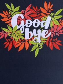 Boys Slogan And Leaf Print Tee - Black - View 3