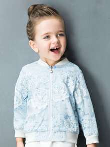 YINGZIFANG Toddler Girl Jackets Tương phản ren Dây kéo Hoa Giải trí - Màu xanh nhạt - Xem 1