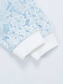 YINGZIFANG Toddler Girl Jackets Tương phản ren Dây kéo Hoa Giải trí - Màu xanh nhạt - Xem 3