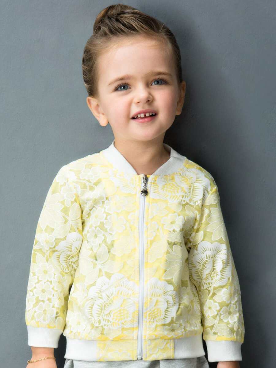Niñitas Cazadora con estampado floral con cremallera con encaje - Multicolor - Ver 1
