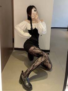 Floral Lace Tights - Black - View 3