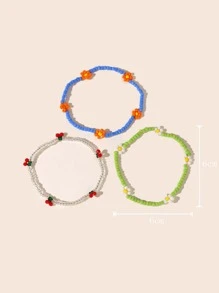 3入組花朵裝飾串珠手鏈 - 彩色 - 查看 2