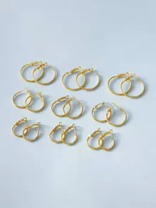 9pairs Simple Hoop Earrings - Yellow Gold - View 1