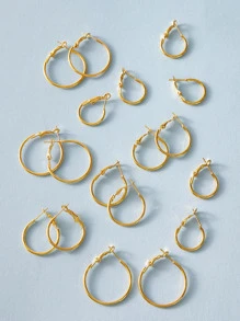 9pairs Simple Hoop Earrings - Yellow Gold - View 2