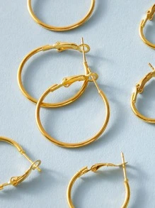 9pairs Simple Hoop Earrings - Yellow Gold - View 3
