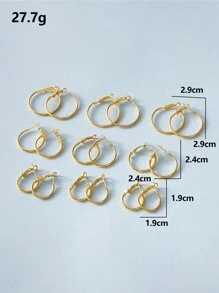 9pairs Simple Hoop Earrings - Yellow Gold - View 4