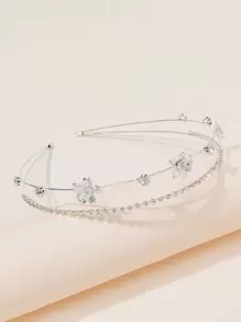 1 Băng đô trang trí hoa kim loại tông bạc & đá quý hai hàng thanh lịch dành cho nữ, phụ kiện đội đầu màu vàng, băng đô, băng đô vòng tóc - Bạc - Xem 1