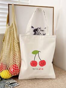 Cherry & Letter Graphic Shopper Bag - White - View 1