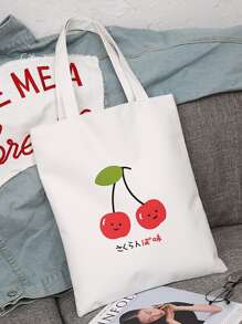 Cherry & Letter Graphic Shopper Bag - White - View 2