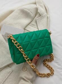 CONTAINEVERY 防水、輕巧、商務休閒簡約鏈條翻蓋方形包適合青少年女大學生、菜鳥和白領，非常適合辦公室、大學、工作、商務、通勤 - 綠色 - 查看 2