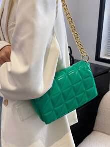 CONTAINEVERY 防水、輕巧、商務休閒簡約鏈條翻蓋方形包適合青少年女大學生、菜鳥和白領，非常適合辦公室、大學、工作、商務、通勤 - 綠色 - 查看 4