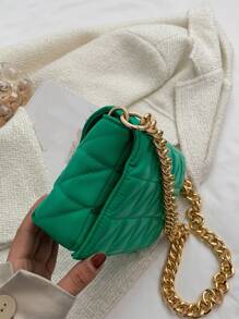 CONTAINEVERY 防水、輕巧、商務休閒簡約鏈條翻蓋方形包適合青少年女大學生、菜鳥和白領，非常適合辦公室、大學、工作、商務、通勤 - 綠色 - 查看 7